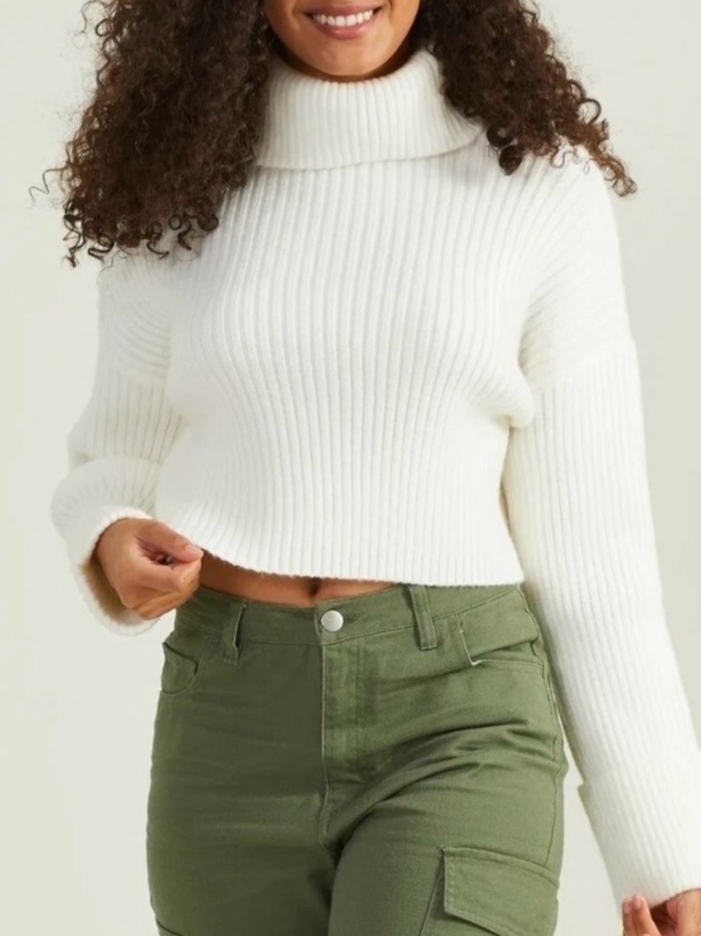 Mimosa Cream White Ribbed Cropped Turtle Neck Mockneck Sweater Medium